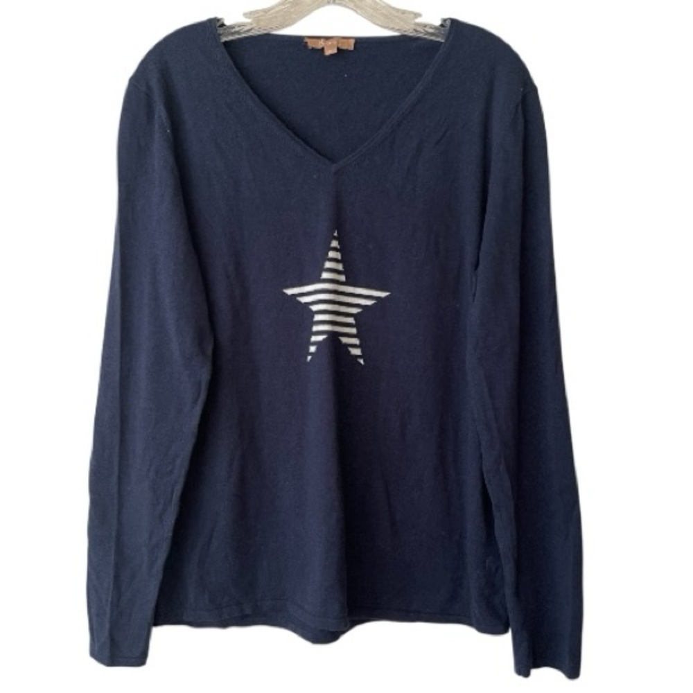 KIER + J  cotton‎ cashmere star blue knit sweater size X-Large